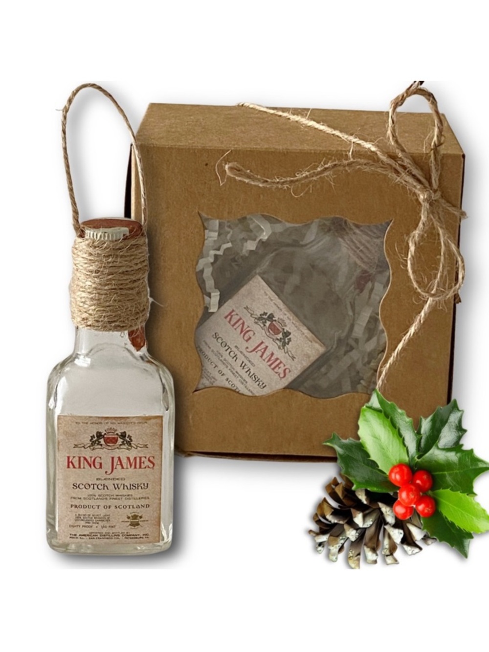 King James Blended Scotch Whisky Artisan Vintage Glass Bottle Ornament